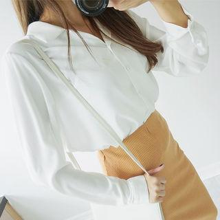 Notched-collar Plain Shirt
