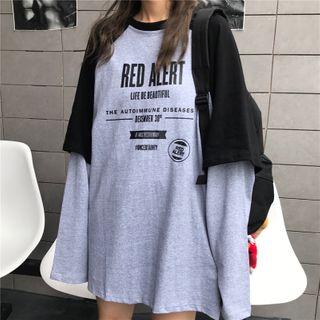 Mock Two-piece Lettering Long-sleeve Raglan T-shirt
