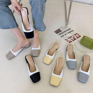Cap-toe Chunky-heel Mules