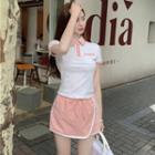 Two-tone Crop Polo Shirt / Two-tone High Waist Skort