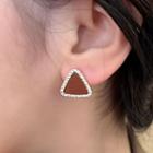 Plaid Triangle Asymmetrical Alloy Earring 1 Pair - White & Coffee - One Size