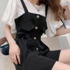 Set: Puff-sleeve Blouse + Button-up Jumper Shorts
