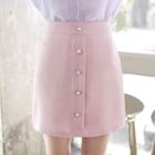 Faux-pearl Buttoned H-line Skirt