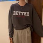 Letter Embroidered Sweatshirt Letter Embroidery - Dark Gray - One Size