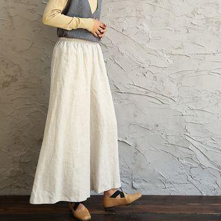 High Waist Linen Wide Leg Pants Beige - One Size