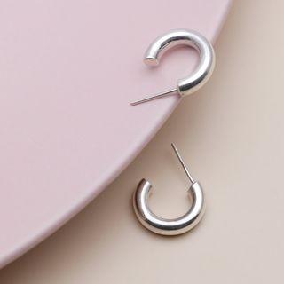 925 Sterling Silver Open Hoop Earring Stud Earring - 1 Pair - Silver - One Size