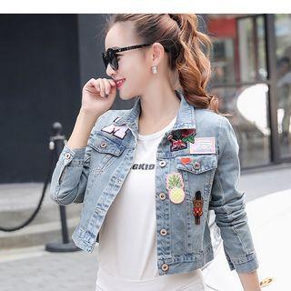 Patched Cropped Denim Jacket