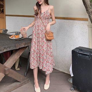Spaghetti Strap Midi Floral Dress / Slit Sweater