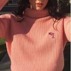 Turtleneck Dolphin Embroidered Sweater Pink - One Size