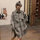 Plaid Long Shirt Jacket Gray - One Size