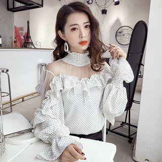 Mock-neck Dotted Sheer Panel Top