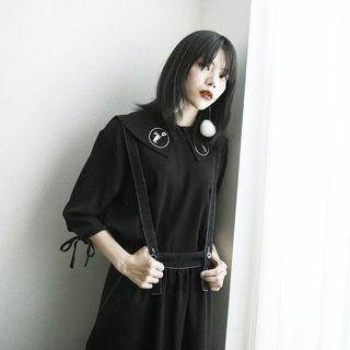 3/4-sleeve Rabbit Embroidered Chiffon Blouse