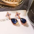 Faux Crystal Drop Earring 1 Pair - Gold & Blue - One Size