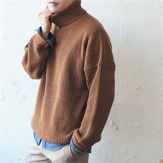 Turtle-neck Boxy-fit Rib-knit Sweater