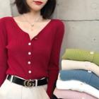 Button-front Long-sleeve V-neck Sweater