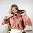 Turtle-neck Cropped Cable-knit Top