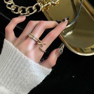 Layered Rhinestone Open Ring / Twist Open Ring / Set