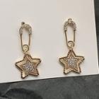 Rhinestone Star Safety Pin Dangle Earring 1 Pair - Star - Gold - One Size