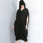 Batwing Sleeve Asymmetric Midi Dress