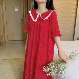 Dotted Loose-fit Short-sleeve Sleepdress Red - One Size