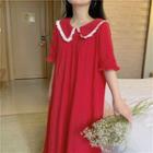 Dotted Loose-fit Short-sleeve Sleepdress Red - One Size