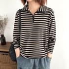 Long-sleeve Half-zip Striped T-shirt