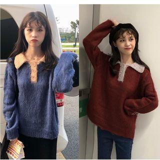 Contrast Trim Furry Sweater