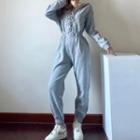 Long-sleeve Hooded Lace-up Loose Fit Jumpsuit
