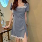 Square-neck Lace Trim Dress Airy Blue - One Size