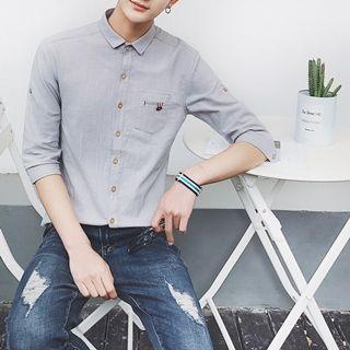 3/4-sleeve Contrast Trim Shirt