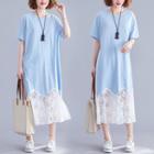 Lace Panel T Shirt Dress As Shown In Figure - L