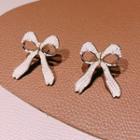 Ribbon Ear Stud 1 Pair - White Faux Pearl - Gold - One Size