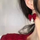 Flocking Bow Faux Pearl Dangle Earring 1 Pair - White & Red - One Size