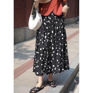 Dotted Accordion Pleat Maxi A-line Skirt