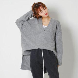 V-neck Dip-back Oversized Knit Top