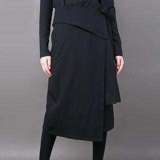 Side Tie Asymmetric Hem Midi Skirt