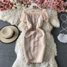 Plain Off Shoulder Ruffle Skinny Dress