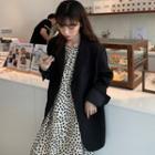 Plain Single-breasted Blazer / Dotted Spaghetti Strap Midi Shift Dress