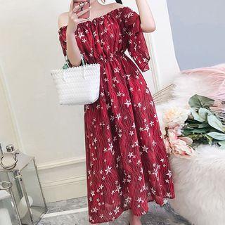 Star Print Off-shoulder Midi Dress