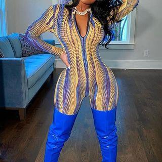 Long-sleeve Patterned Zipped Playsuit