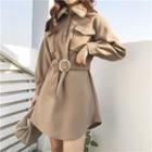 Pocketed Furry Trim Long Sleeve Coat Dress