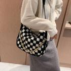 Checkerboard Fluffy Crossbody Bag Black - One Size