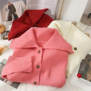 High-neck Button-up Slim Sweater