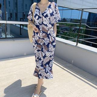 H-line Maxi Foliage Dress Blue - One Size