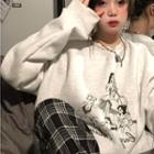 Cartoon Print Pullover / Plaid Pants