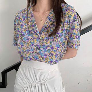 Short-sleeve Floral Print Shirt As Figure - One Size