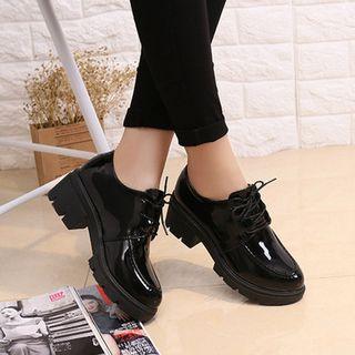Lace-up Chunky-heel Patent Shoes