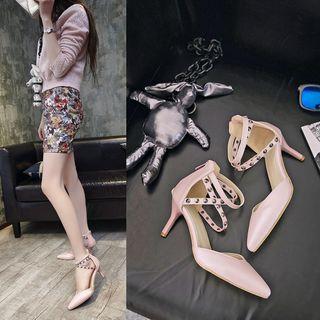 Studded Ankle Strap Pointed Pumps