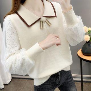 Mock Two-piece Lace Collared Sweater