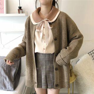 Ribbed Cardigan Sweater - Coffee - One Size